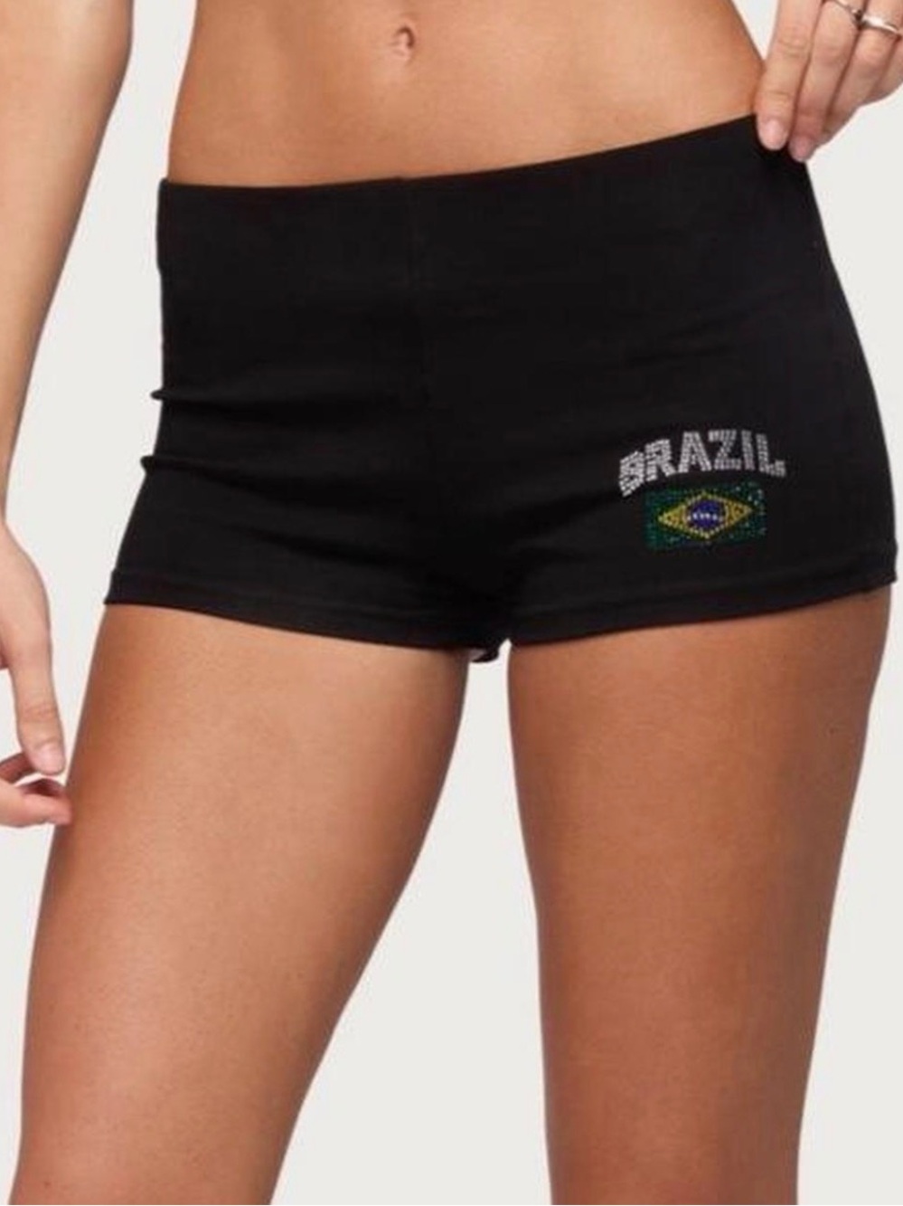 Edikted Black Women's Bike Shorts with Brazil Crystal Accent